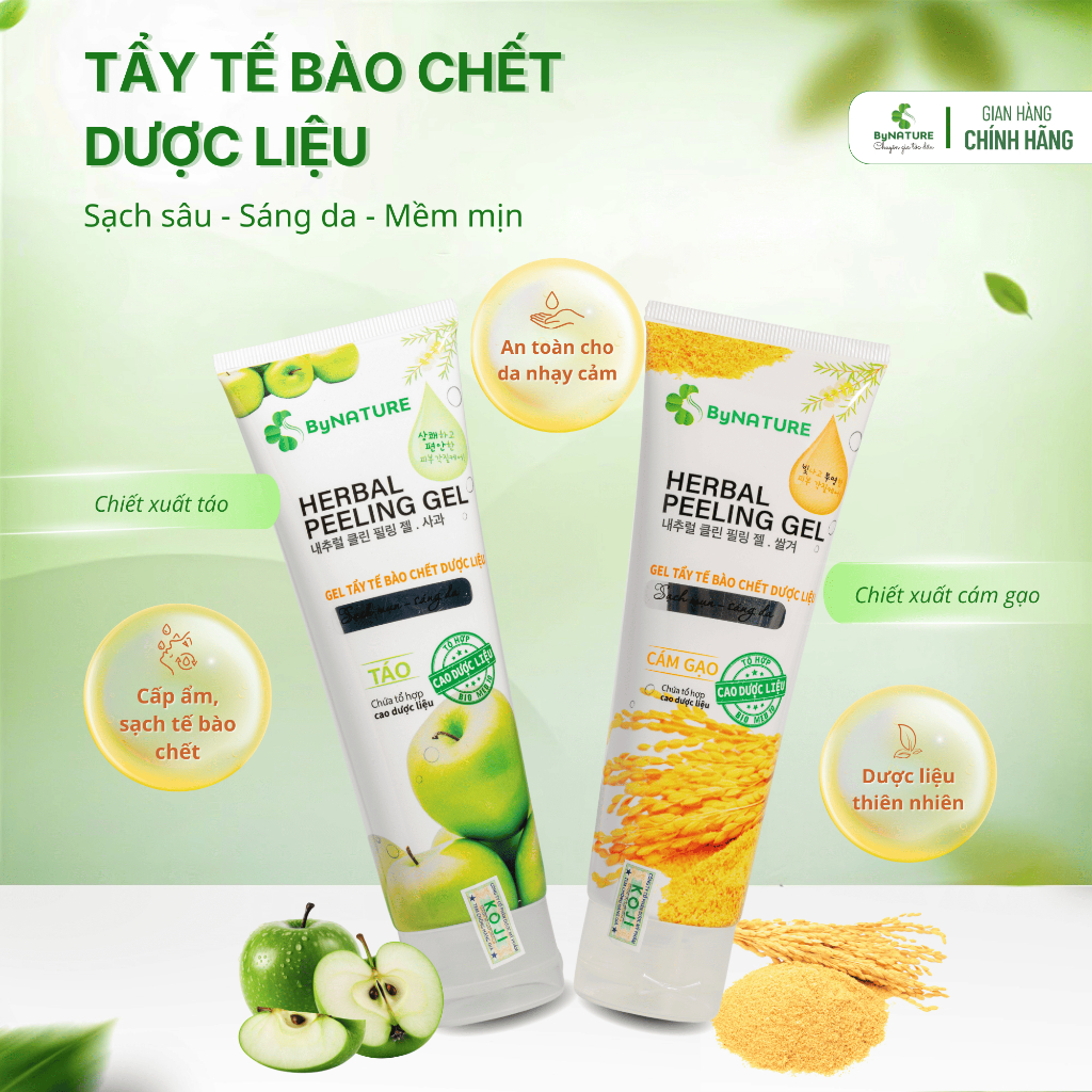 Tẩy Tế Bào Chết Dược Liệu ByNature Làm Sạch Mụn, Sáng Da Tự Nhiên – Chiết Xuất Cám Gạo,Táo 120g