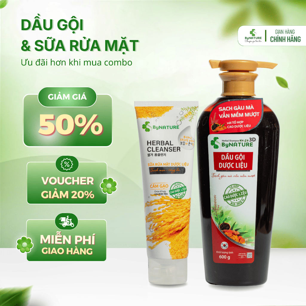 Bộ Đôi Dầu Gội & Sữa Rửa Mặt ByNATURE – Chiết Xuất Thảo Dược, Làm Sạch Tóc Và Da