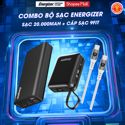 Combo bộ sạc Energizer 20,000mAh + Cáp 9Fit USB-C to USB-C 60W - Chính hãng, Bảo hành 1 năm