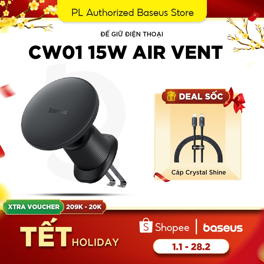 Đế giữ điện thoại Baseus CW01 15W Air Vent kiêm sạc nam châm tự động chống cháy nổ