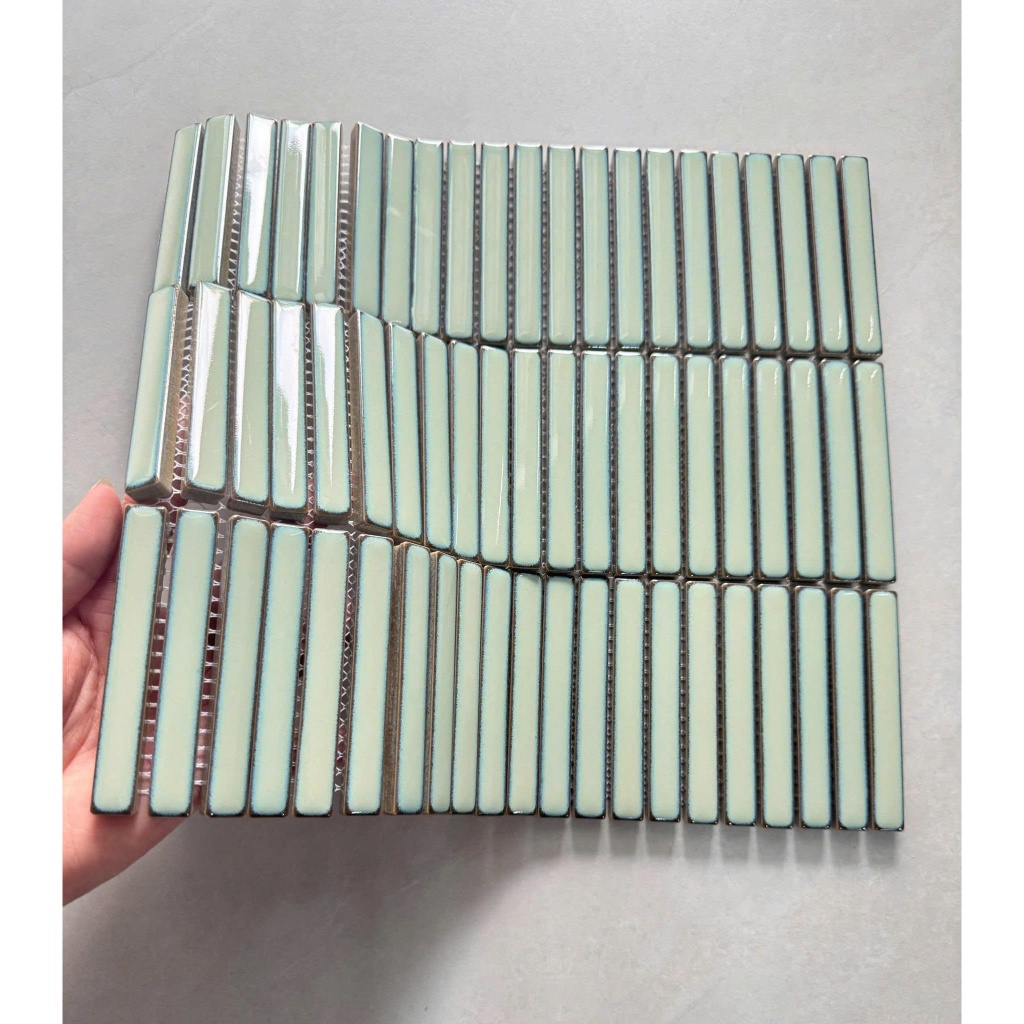 Gạch mosaic stackbond màu xanh ngọc 3 hàng kt 30x30cm,gạch thẻ trang trí quán cà phê, khách sạn,...