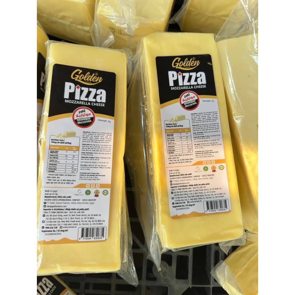 Khối 2KG Phô mai kéo sợi GOLDEN CHEESE - phô mai Mozzarella, làm pizza, phô mai que, hotdog