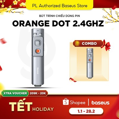 Bút trình chiếu Baseus Orange Dot Wireless Presenter hỗ trợ 100m. 2.4GHz USB/Type C dùng pin