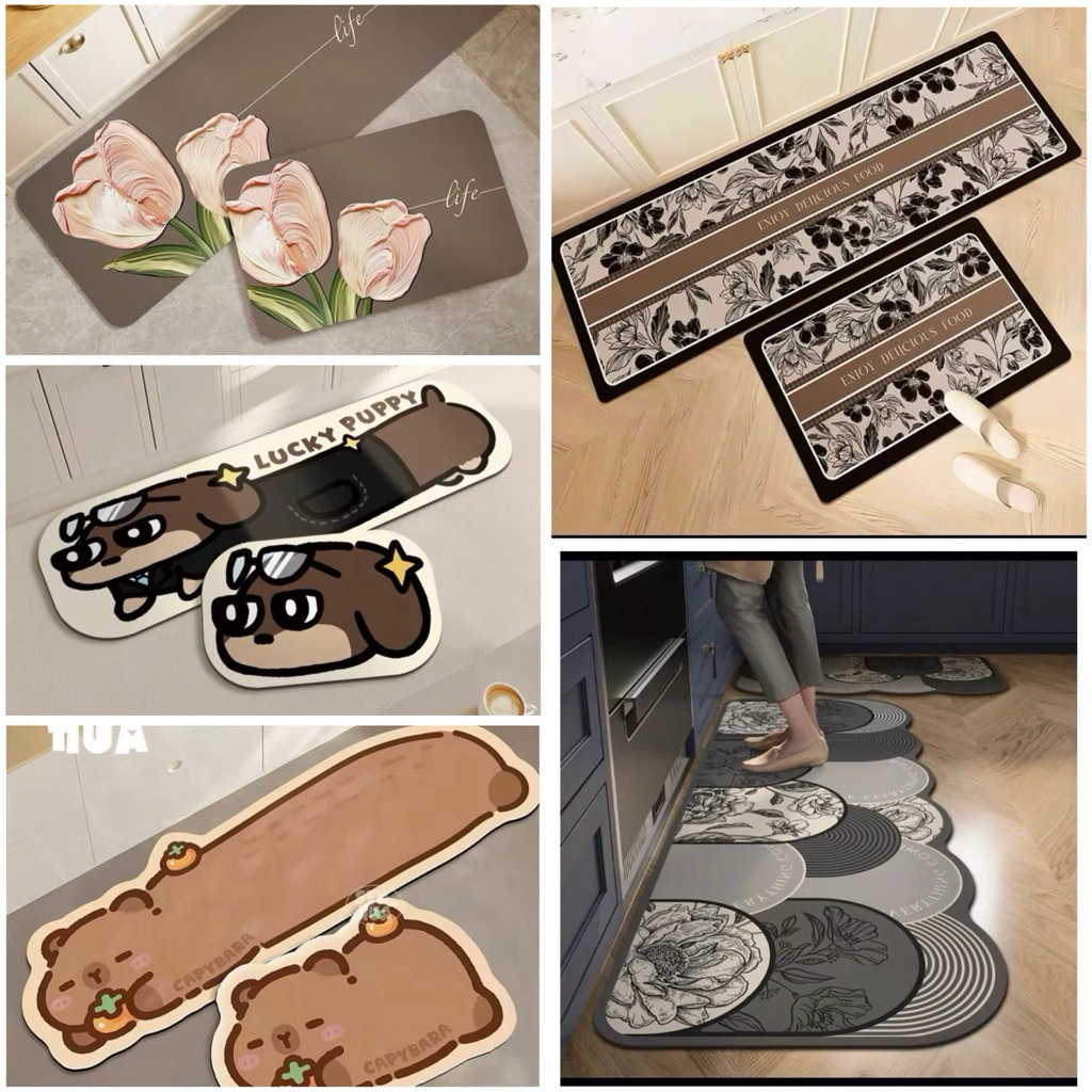 Combo 2 thảm bếp silicon (40x120cm và 40x60cm) siêu thấm nước chống trơn trượt