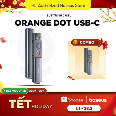 Bút trình chiếu Baseus Orange Dot Wireless Presenter hỗ trợ 100m. 2.4GHz USB/Type C dùng sạc