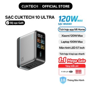  【Ưu Đãi Khai Trương CUKTECH Sạc Nhanh GaN 10 Ultra có màn hình hiển thị 120W Max 3C1A bốn cổng sạc cùng lúc Xiaomi 120W 
