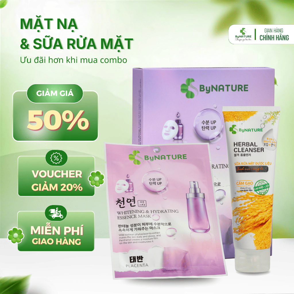 Combo Sữa rửa mặt & Mặt nạ dưỡng da dược liệu ByNATURE, an toàn lành tính, Giúp mờ thâm, giảm mụn