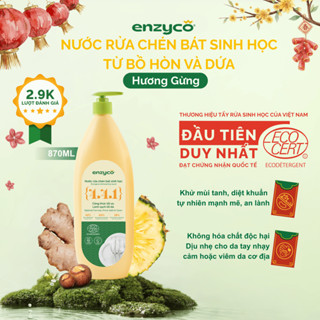  Nước Rửa Chén Bát Sinh Học ENZYCO Từ Bồ Hòn Và Dứa Đạt Chứng Nhận ECODETERGENT-ECOCERT 870ml An Toàn Cho Da Nhạy Cảm 