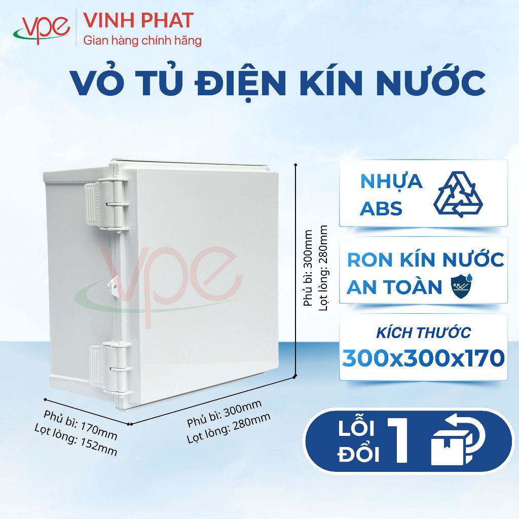 Vỏ Tủ Điện Nhựa Kín Nước KQX 300x300x170 - Hộp Kỹ Thuật ABS Vuông Sâu 17cm