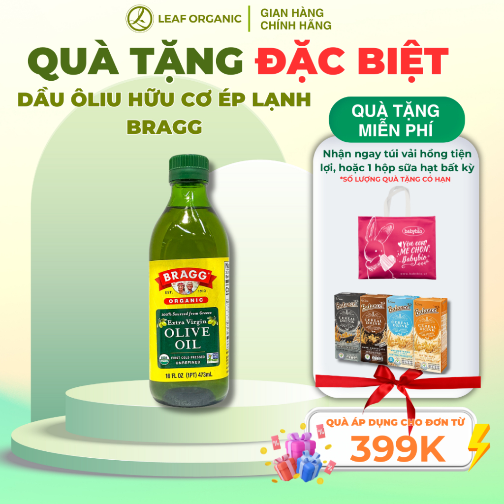 Dầu oliu hữu cơ ép lạnh Bragg 473ml