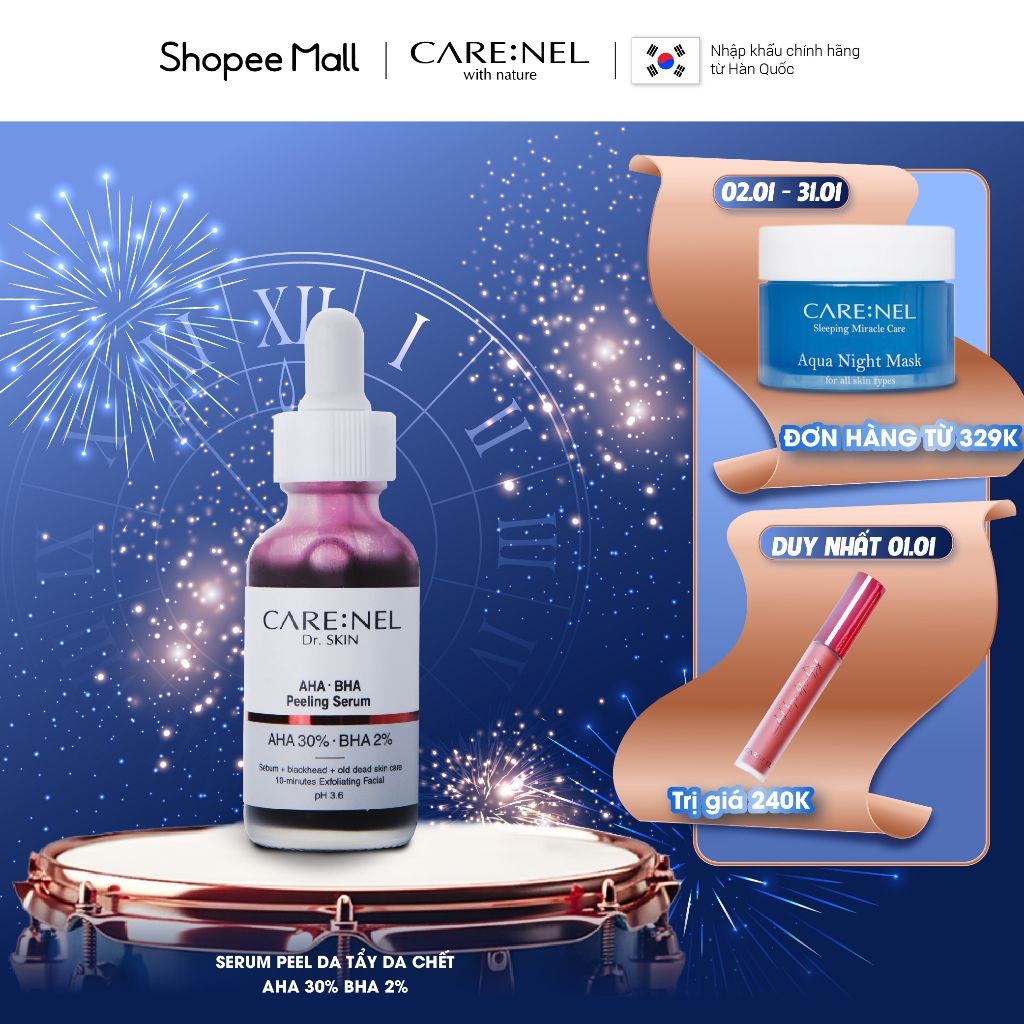 Serum peel da aha bha tẩy tế bào chết giảm mụn CARE:NEL AHA BHA PEELING SERUM 30ml