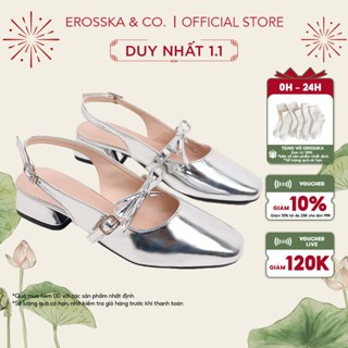  Erosska Lumina - Giày cao gót nữ lolita quai ngang thắt nơ màu bạc cao 4cm - EL037 