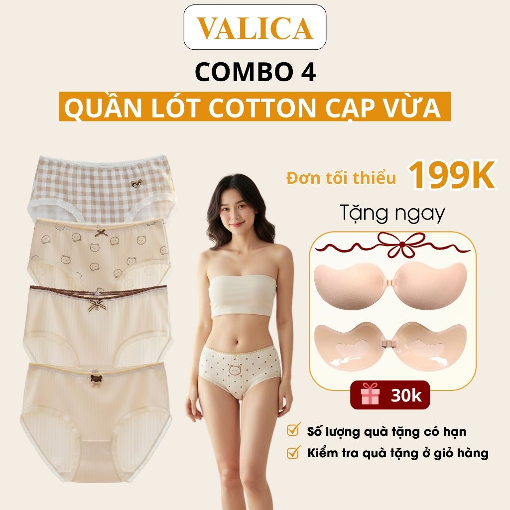 Combo 4 Quần Lót Nữ Họa Tiết Cá Tính - Set 4 Quần Chip Nữ Cotton Đáy May Kháng Khuẩn VALICA L120