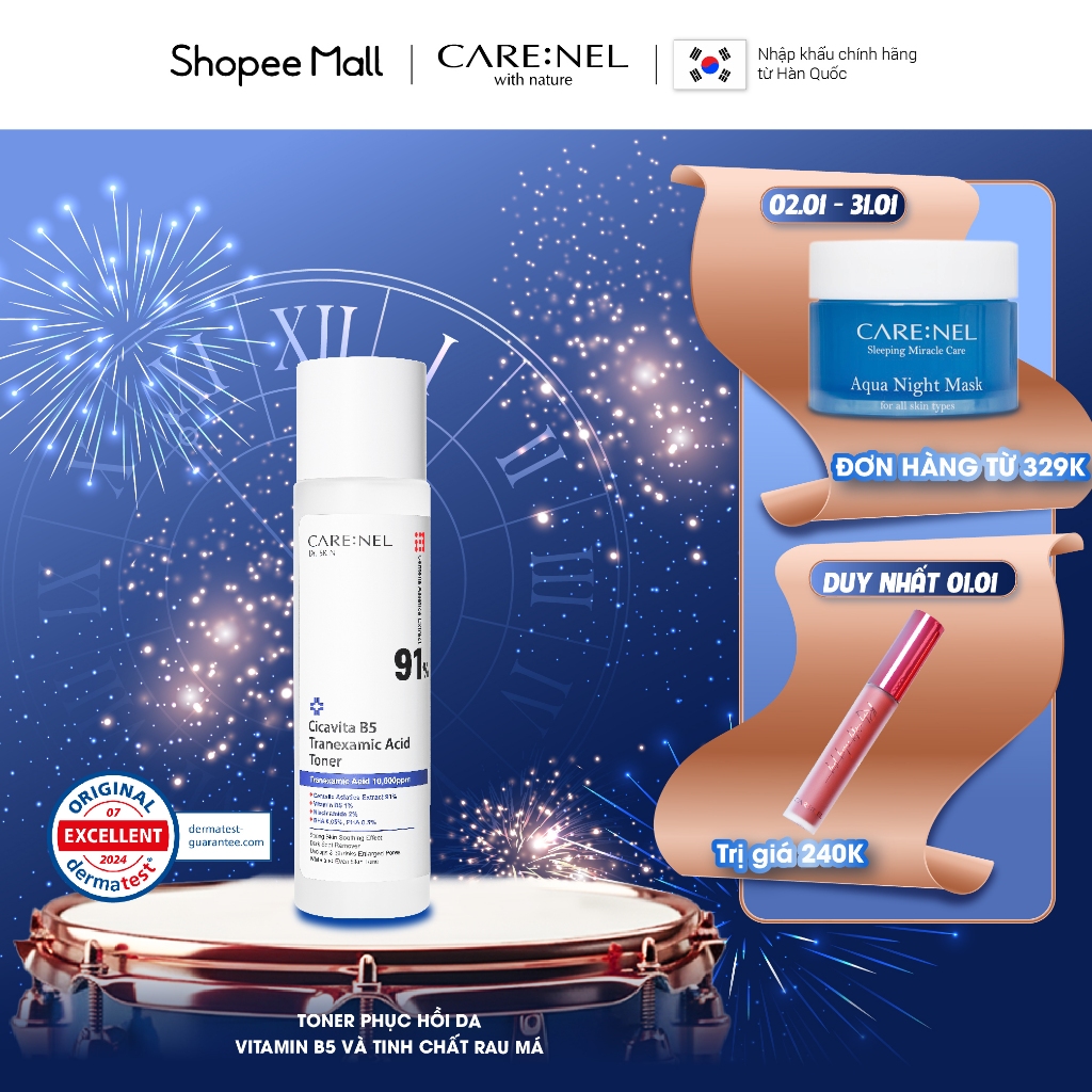 Toner B5 dưỡng ẩm, mờ nám, phục hồi da thương tổn CARE:NEL CICA VITA B5 TRANEXAMIC ACID 155ml