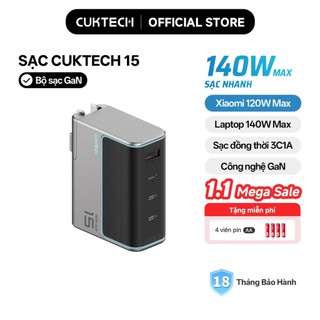 【Ưu Đãi Khai Trương CUKTECH Sạc Nhanh GaN 15 140W Max 3C1A bốn cổng sạc cùng lúc Xiaomi 120W Max Laptop 140W Max 