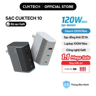  【Ưu Đãi Khai Trương CUKTECH Sạc Nhanh GaN 10 120W Max 2C1A ba cổng sạc cùng lúc Xiaomi 120W Max Laptop 100W Max 