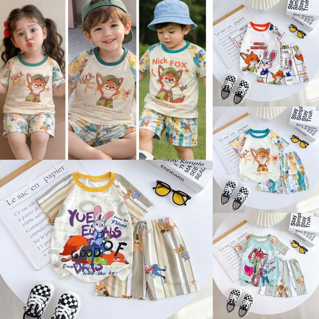 Bộ Đồ Hottrend Zootopia ( Hoạ Tiết Cáo Dễ Thương ) Dành Cho Bé Trai-Bé Gái 9-44kg Chất Liệu Cotton Mềm Mịn Thoáng Ms 002
