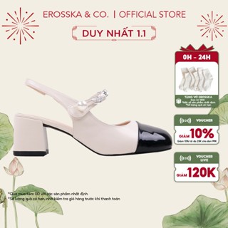  Erosska - Giày cao gót nữ quai ngang đính hạt ngọc kiểu dáng sang trọng màu kem cao 6cm - EL041 
