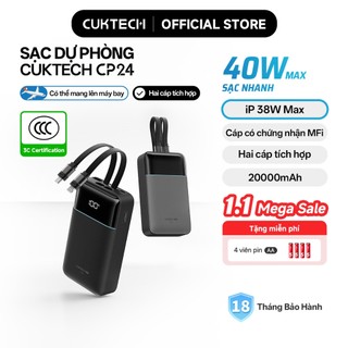  【Ưu Đãi Khai Trương CUKTECH Pin Dự Phòng 20000mAh Sạc Nhanh 40W – Tích Hợp Hai Dây Hỗ Trợ iP 38W   Xiaomi 33W —— CP24 P 