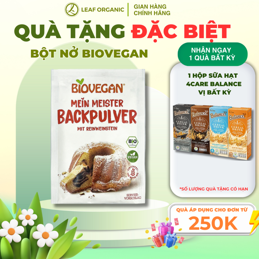 Bột nở làm bánh hữu cơ cao cấp Biovegan túi gói nhỏ 17g tiện lợi
