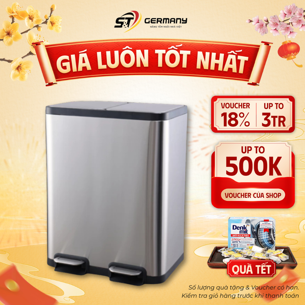 Thùng rác ELPHECO đạp chân đôi dung tích 40L (20L + 20L), 50L (25L + 25L) có 2 thùng chứa GermanySNT
