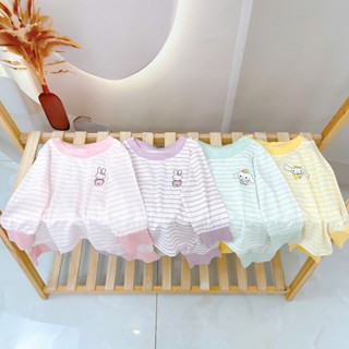 Bộ dài tay cho bé 95% sợi sồi Modal Ice Cool Lá Homewear A340, đồ bô ngủ trai gái mát mềm sọc ngang pastel xinh xắn