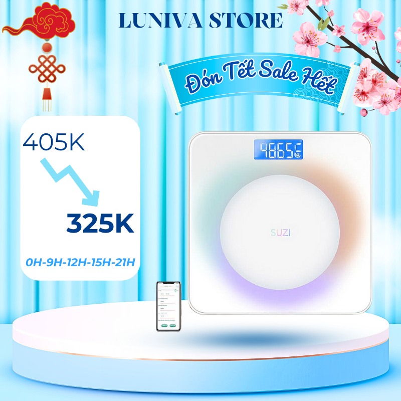 Cân Sức Khỏe Thông Minh Kết Nối App Đo 18 Chỉ Số Cơ Thể Màn Hình LCD Sạc Type-C Kính Cường Lực 3 Lớp