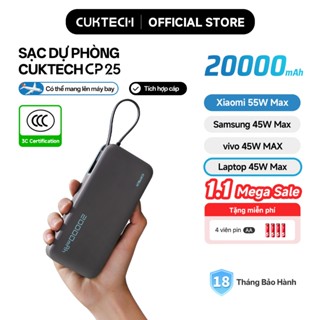  【Ưu Đãi Khai Trương CUKTECH Sạc Nhanh 55W 20000mAh – Tích Hợp Dây Hỗ Trợ Xiaomi 55W Samsung 45W Laptop 45W iP 16 15 14 