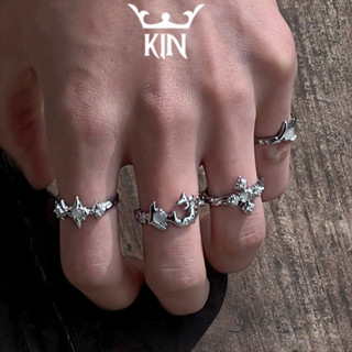 Nhẫn Nam Nữ Unisex Gothic – Nhẫn Hở Mạ Bạc Đính Đá Mặt Trăng Khuyết, Phong Cách Streetwear Cá Tính Kin Accessories