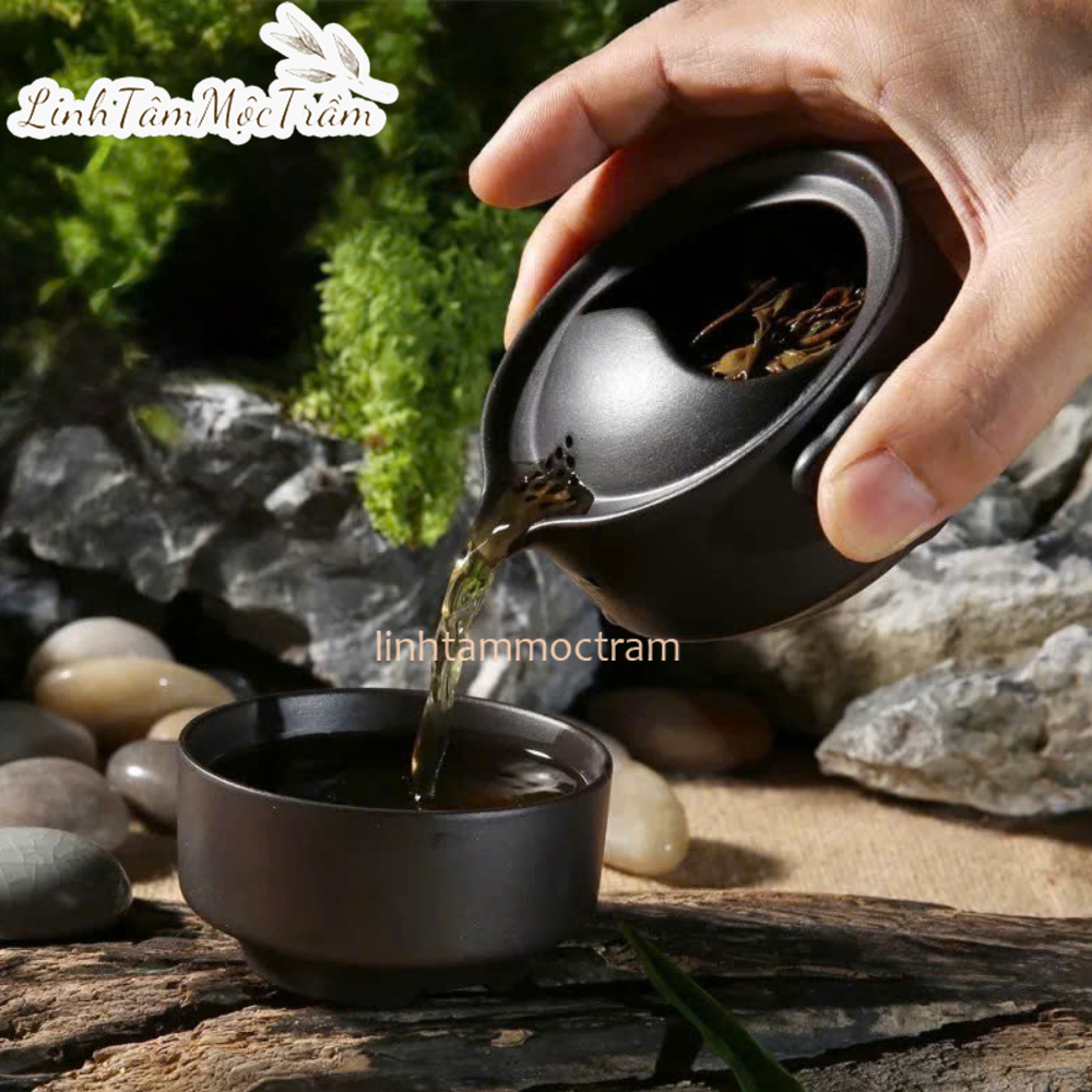 Bộ ấm chén Độc ẩm gốm sứ tráng men màu đá
