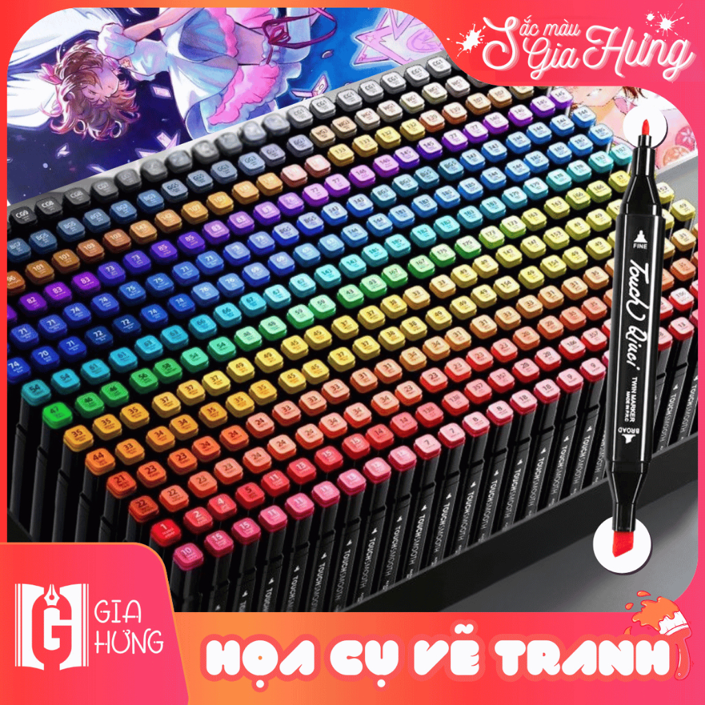 Bút Màu Marker Touch 36/48/60/80/100/120/168/204/262 Màu Sắc Gia Hưng 2 Đầu Kèm Túi Đựng Tiện Lợi