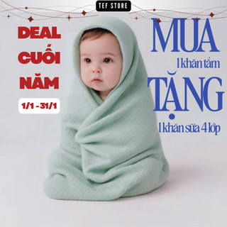  Deal cuối năm  Tặng 1 khăn sữa 4 lớp  Khăn tắm cho bé 4 lớp bông tự nhiên 100x100cm mềm mại thấm hút Tef store 