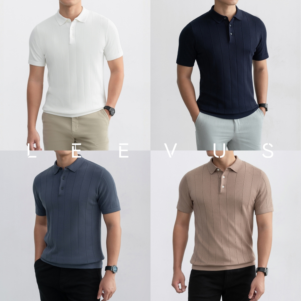 [TẶNG HỘP ĐƠN TỪ 2 SP] Áo polo LEN DỆT KIM nam STRIPED Knit 100% viscose đơn giản trung tính LEEVUS 