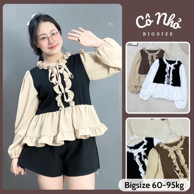 Áo Tiểu Thư Bigsize Nữ Tay Dài Dáng Áo Babydoll Cổ Bèo Vải Nỉ Tăm Phối Voan Mềm Dễ Thương A336