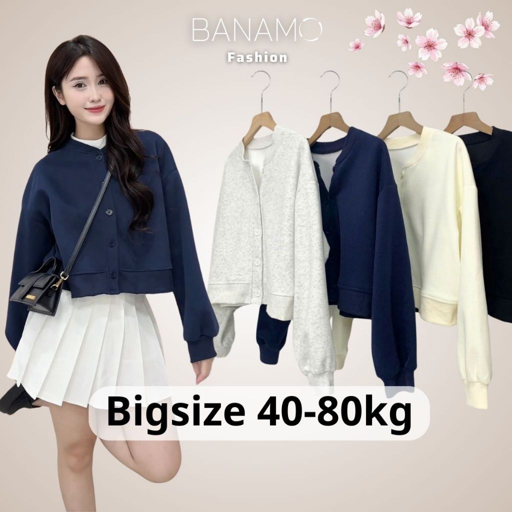  Áo khoác nữ BIGISZE Banamo Fashion áo nỉ croptop cúc cài bo viền 3941 