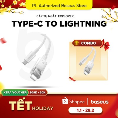 Cáp sạc nhanh tự ngắt BASEUS Explorer 20W Type-C to iP 20W tương thích cho iphone 6-14 Tablets nhiều màu