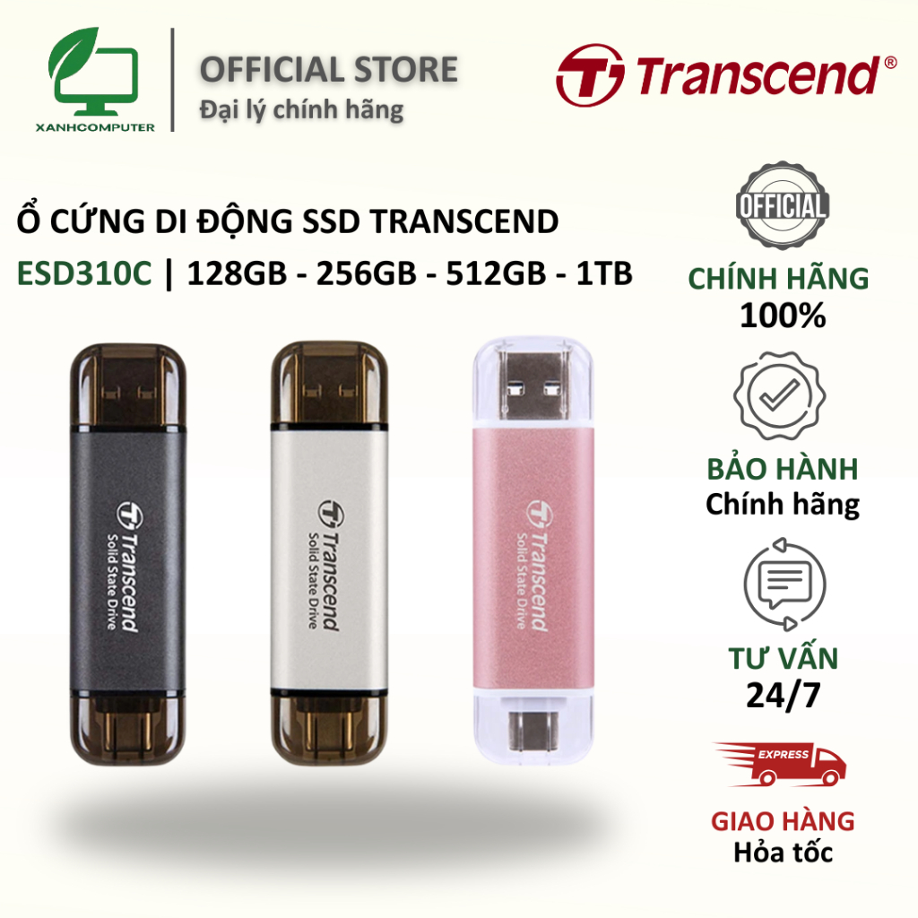 Ổ Cứng di Động SSD Transcend ESD310C, USB 3.2 Gen 2x1, Type-C, 1050MB/s - 128GB, 256GB, 512GB, 1TB