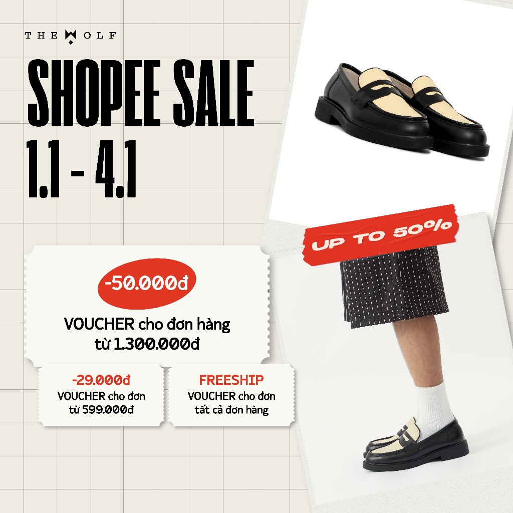  Giày Lười Nam Nữ THEWOLF SEAN PENNY LOAFER - Đen   Đen Kem   Tan 