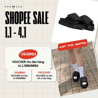  Dép Nam Nữ Tăng Chiều Cao THE LARVA WOLF SLIDE SANDAL - FULL BLACK 