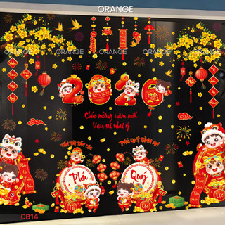  Decal trang trí cửa kính Tết 2026 hít tĩnh điện không keo 2 mặt màu dễ dán Combo cửa 2–4 cánh 