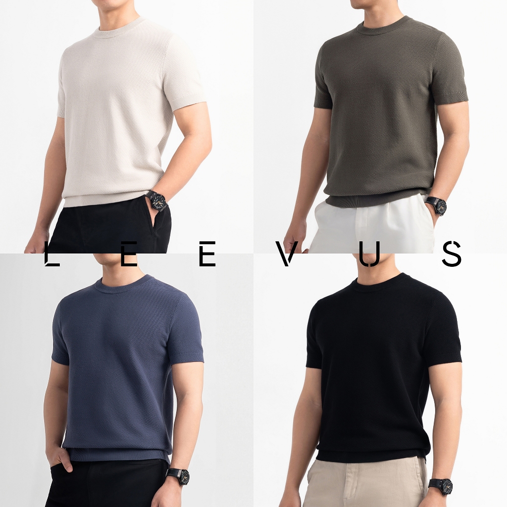 Áo thun LEN DỆT KIM nam DIAGONAL KNIT Knit vải dệt sớ chéo phối màu neutral LEEVUS - AT43