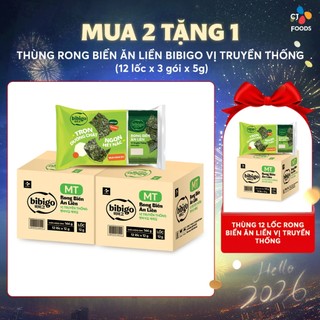   Mua 2 thùng  tặng 1 thùng  Thùng 36 gói Rong biển ăn liền Bibigo Hàn Quốc  1 thùng 12 lốc = 36 gói  