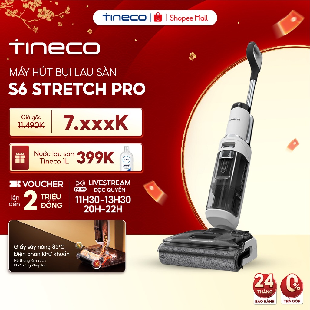   KOLs Live  Máy hút bụi lau sàn khô ướt Tineco Floor One S6 Stretch Pro 20000pa   S6 Stretch Max 22000pa - Giặt sấy nóng 