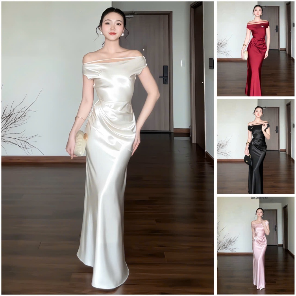  Lua Dress Wonderhouse Đầm thiết kế xéo vai chất vải lụa sang trong  phù hợp cho các buổi tiệc 