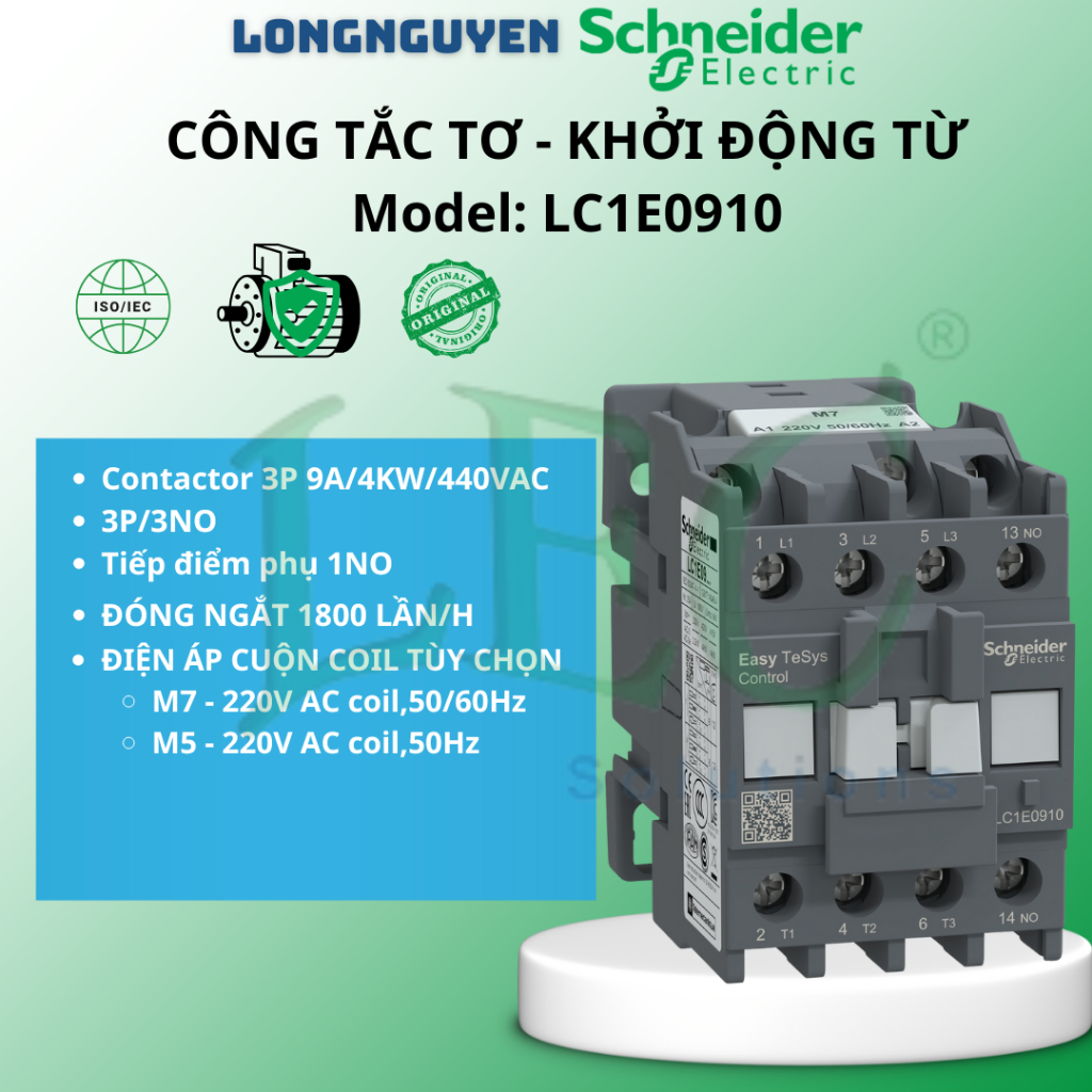 Công tắc tơ Schneider LC1E0910M5 3P/3NO 9A 4kW 1NO cuộn hút 220VAC chính hãng
