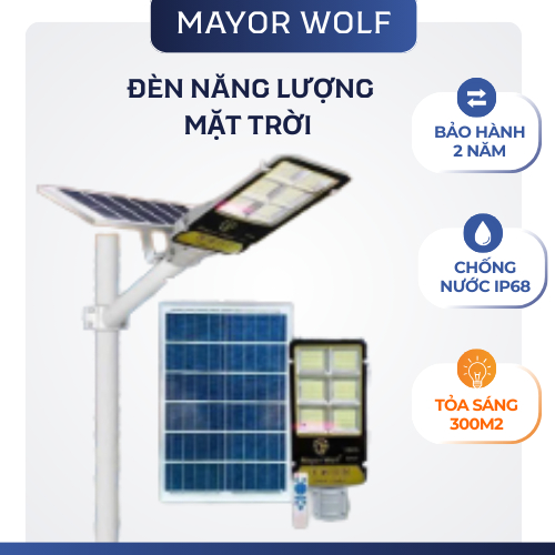 Đèn Đường Năng Lượng Mặt Trời 2 Mayor Wolf – Đèn Solar LED Ngoài Trời IP68, Chiếu Sáng 300m²