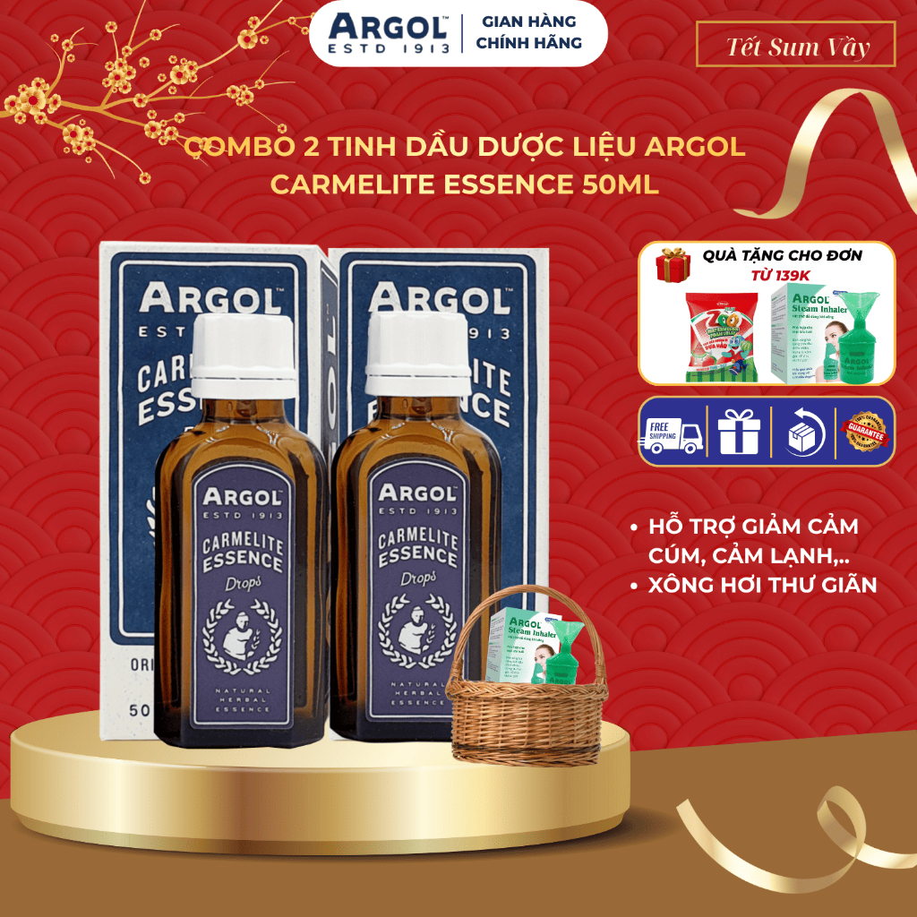 Combo 2 tinh dầu dược liệu xông mũi họng Argol Carmelite Essence dung tích 50ml hỗ trợ giảm cảm cúm,