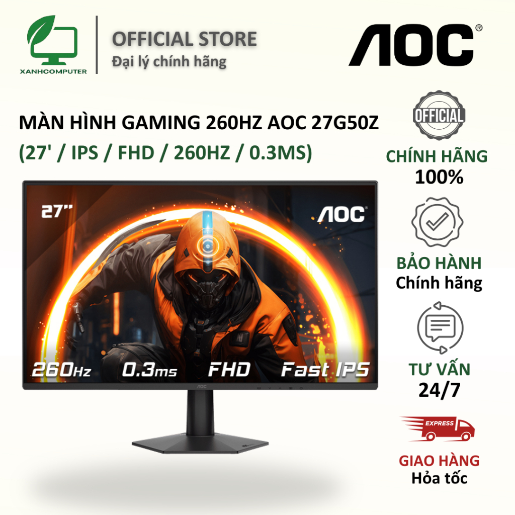 MÀN HÌNH GAMING 260HZ AOC 27G50Z (27' / IPS / FHD / 260HZ / 0.3ms) CHÍNH HÃNG BẢO HÀNH 3 NĂM