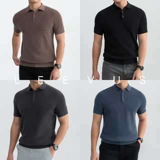   TẶNG HỘP CHO ĐƠN TỪ 499K  Áo polo LEN DỆT KIM Rib Basic Knit 100% cotton màu trung tính LEEVUS APL343 