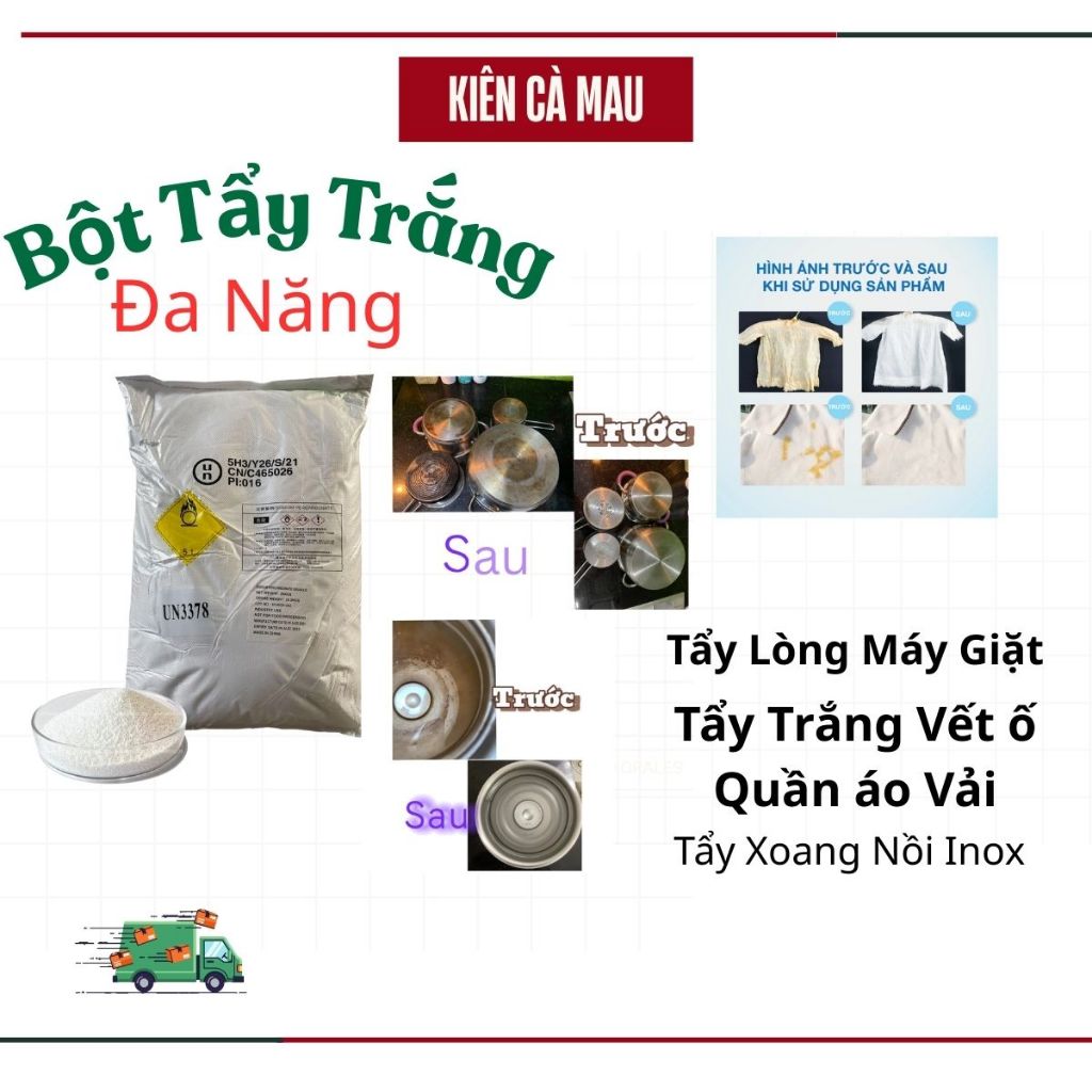 Bột Oxy Sodium percarbonate làm sạch vết ố bề mặt vải, kim loại,nhựa, chiết xuất từ thiên nhiên